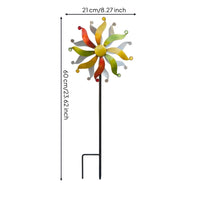 Flower-Like Metal Garden Wind Rotator Curved Blades Garden Stake Rotator Brightly Colored Pinwheel Ornament Bead-Tipped for Lawn, Patio, Courtyard