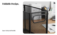 Multi-Functional Foldable File Holder Space-Saving Metal Mesh File Box Long-Lasting Metal Mesh Filing Crate Portable for Students, Teachers, Homeowners, Desk, Study Room, Classroom