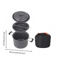 double Compartment Steaming Pot Foldable Handles Outdoor Steamer Set Mesh Storage Bag Steam Cooker