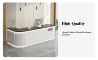 Modern Front Desk Wide Countertop Curved Reception Desk Sturdy Construction Commercial Checkout Counter with Minimalist Workspace Suitable for Cashiers Retailers Retail Store