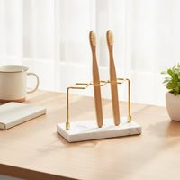 Toothbrush Holder with Marble-Look Resin Base Tabletop Stand Upright for Vanity