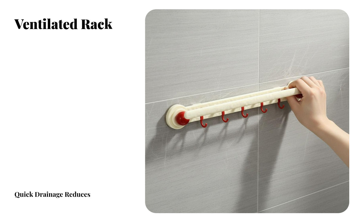 Suction Gripper Towel Bar with Hangers Drill Installation Suction Gripper Rack with Hangers Space-Saving Design Bathroom Fixture for Residents