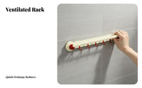 Suction Gripper Towel Bar with Hangers Drill Installation Suction Gripper Rack with Hangers Space-Saving Design Bathroom Fixture for Residents