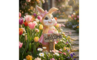 Hare Statue with Solar Lamp Rustic Hare Statue with Solar Lantern Cartoon-Style Bunny Figurine for Homeowners