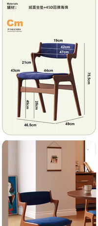 中古日式樱桃实木餐椅家用单人扶手靠背软包办公书椅卧室梳化妆凳 胡桃色架+柑橘橙