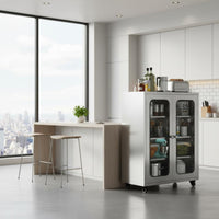 Stainless Steel Kitchen Cabinet Rust-Resistant Sliding Door Cupboard On Wheels Mobile Pantry Cabinet for Dining Room