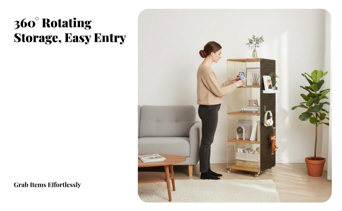 Large Capacity Rolling Pegboard Shelf Space-Saving Design Storage Rack Multipurpose Home Furniture Sturdy Construction for Collectors, Students, Homeowners, Living Room, Bedroom, Office, Small Areas