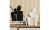 Matte Textured Embracing Couple Sculpture Stylized Ceramic Couple Figurine Compact Decorative Item Standing