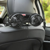 3-Speed Two-headHead Clamp-on Fan 360-Degree Rotating Dual Head Fan Rotatable Portable for Passengers