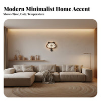 Modern Design Kitty Cat Clock Iconic Design Digital Clock with Hooks Date and Temperature Display for Families, Living Room, Bedroom