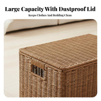 Wheeled Rattantype Chest With Lid Underbed Box Large Capacity for Under Bed