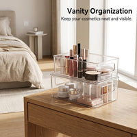Stackable Desktop Organizer with Handle, Clear Desk Storage Drawer for Office, Modular Bathroom Drawers for Vanity Counter