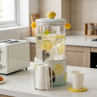 Glass Water Dispenser with Ceramic Stand and Metal Spigot, Cold Water Drink Dispenser for Parties, American Style Home Bar Accessories with Tap
