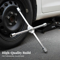 High Rotational Force 4 Way Lug Wrench Labor Saving 4 Way Wheel Brace Heavy Duty for Roadside Emergency, Garage