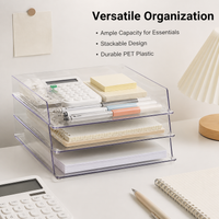 Stackable Desktop Storage Desk Organiser, 2L Transparent PET Stationary Organiser, Pencil Holder for Study Areas, Office Desk Tidy