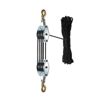 Self-Locking Rope Pulley Hoist Compact Pulley Hoist with Hooks Manual Block and Tackle System Labor-Saving for DIYers, Mechanics, Workshops, Garages, Warehouses