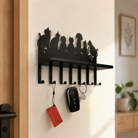 Metal Key Holder Anthracite, Key Board with Storage and 7 Hooks, Modern Carbon Steel Key Board for Entryway