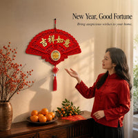 2026 New Year Lucky Character Fan-Shaped Wall Hanging for Living Room TV Background