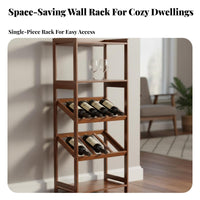 Vino Rack with Glass Holder Solid Wood Construction Standing Vino Rack Sturdy Design for Entertainers, Homeowners, Living Room, Basement, Kitchen