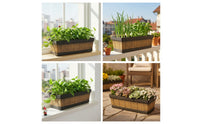Plastic Planter with Faux Wood Grain Low-Height Rectangular Planter Rustic Flower Box Farmhouse for Gardeners