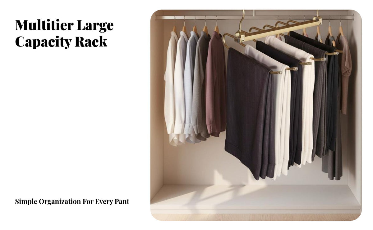 Space-Saving Multi-Rod Pants Hanger Foldable Design Multi-Garment Hanger Non-Slip Closet Organizer 360° Swivel Hook for Apartment Dwellers, Homeowners, Students, Bedroom, Dorm Room