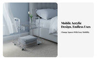 Transparent Design 2-Tier Clear Utility Cart Movable with casters 2-Tier Rolling Organizer Multi-Functional Bedside Table Multifunctional for Apartment Dwellers, Homeowners, Office Workers, Living Room, Kitchen, Bedroom, Bathroom