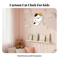 Feline Wall Clock Quiet Mechanism Cat Shaped Wall Clock Non-Ticking for Kids, Kindergarten, Playroom, Nursery