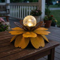 Layered Petals Crackle Glass Flower Light Openwork Metal Waterproof LED Flower Light for Garden, Patio, Porch