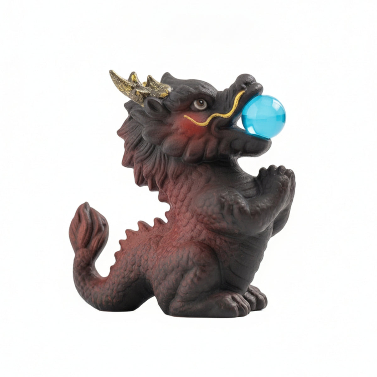 Dragon Figurine with Orb Tabletop Ceramic Dragon Decor for Bookshelf