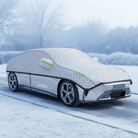 Padded Half Car Cover with Straps Quilted Car Half Cover Waterproof Wind-Resistant for Outdoor Parking