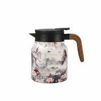 Large Capacity Stainless Steel Insulated Teapot New Year Gift Blue Floral Thermal Carafe for Home, Office