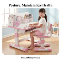 Widened Desktop Childrens Study Desk and Chair Set Safe & Long-Lasting Kids Desk and Chair Set Easy to Assemble Student Writing Table with Storage for Students, Teenagers, Girls, Bedroom, Home, Playroom