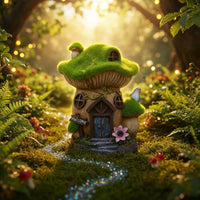 Mushroom House Figurine Outdoor Mushroom Cottage Statue Hand-Painted Look Fairy Garden Statue for Lawn, Courtyard