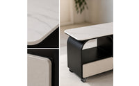 Rolling Side Table Modern Side Table with Drawer compartmentSaving Mobile Storage Cart for Living Room, Bedroom, Small Areas
