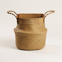 Laundry Basket for Versatile Laundry Storage, Seagrass Belly Plant Pot and Plant Basket, Foldable Toy Basket or Storage Bag, Handmade Handle