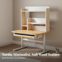 Kids Desk and Chair Set Solid Wood Adjustable Study Table Sturdy Wooden Homework Desk with Chair for Girls, School Work, Home, Playroom