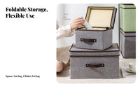 foldable textile Box with Lid Large Capacity Storage Container Sturdy Handles Household Organizer Stackable for Students, Homeowners, Bedroom, Dorm Room, Under Bed, on Shelves