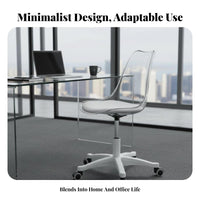 Height Adjustable Clear Rolling Chair 360-Degree rotate Caster Base Seat Transparent Look Task Seating Minimalist Design for Home Office Workers, Professionals, Homeowners, Study Room, Bedroom