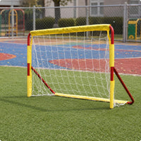 Rectangular Frame Soccer Goal White Netting Outdoor Soccer Goal Yellow Padding Athletic Gear Red Support Poles for Football Practice