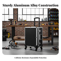 Adjustable Trolley Handle Wheeled Flight Case Heavy-Duty Construction Rolling Utility Chest Large Capacity Tool Box Reinforced Corners for Professionals, DIY Enthusiasts, Transportation, Job Sites, Workshop, on-Location Work