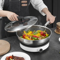 Frying Pan for Stir Fry and Home Cooking, Stainless Steel Induction Frying Pan with Pan Lid, Deep Pan with Honeycomb Surface, Omelette Egg Pan