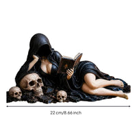 Hooded Reader Figurine Enigmatic Gothic Figure with Book Literary Decor for Desk