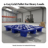 Grid Top Forklift Pallet Dampness-Resistant Pallet Sturdy 9 Leg Skid for Logistics Managers, Warehouse Workers, Distribution Center