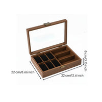 Watch Organizer with Glass Lid Rectangular Watch Box with Glass Lid Multi-Compartment for Men, Countertop