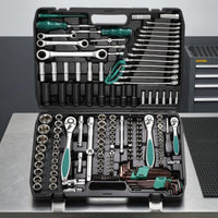 175 Pieces Chrome Vanadium Steel Automotive Socket Tool Kit 72-Tooth Mechanic Socket Set Molded Compartments Ratchet Wrench Set Hard Case for Mechanics, Auto Repair Shop, Garage