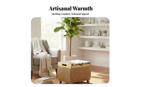 Multi-Functional Woven Storage Ottoman Handwoven Design Round Lidded Storage Pouf With Removable Lid Footrest Space-Saving for Homeowners, Renters, Parents, Living Room, Entryway, Bedroom, Hallway