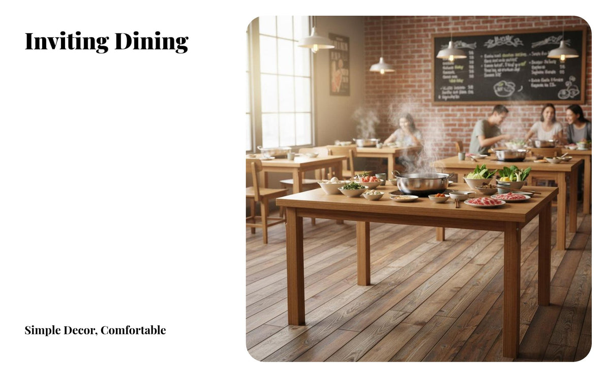 Sturdy Rectangular Dining Table with Stools Easy to Clean Cafeteria Furniture Waterproof Restaurant Seating Stain-Resistant for Cafeteria Operators, Catering Business Managers, Restaurants, Cafeterias, Quick-Service Shops