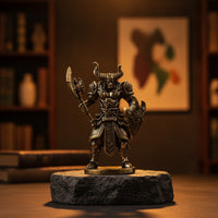 Miniature Bull Warrior Figurine with Axe Mini Brass Bull Statue with Buckler Detailed Desk Toy Metal for Collectors, Gamers, Bookshelf, Display Cabinet