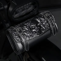 PU Leather Motorcycle Front Bag Gothic Motorcycle Bag with Skull Long-Lasting Storage Pouch Compact for Cruisers