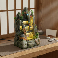 Humidifying Rockery Waterfall Fountain Acts as Humidifier Feng Shui Water Wheel Fountain Natural Landscape Design House Decoration Mini Aquarium for Business Owners, Office, Living Room, Reception Area, Entryway
